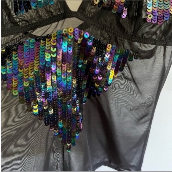 Victoria's Secret camisole black mesh sequins v neck sheer - Picture 2 of 7